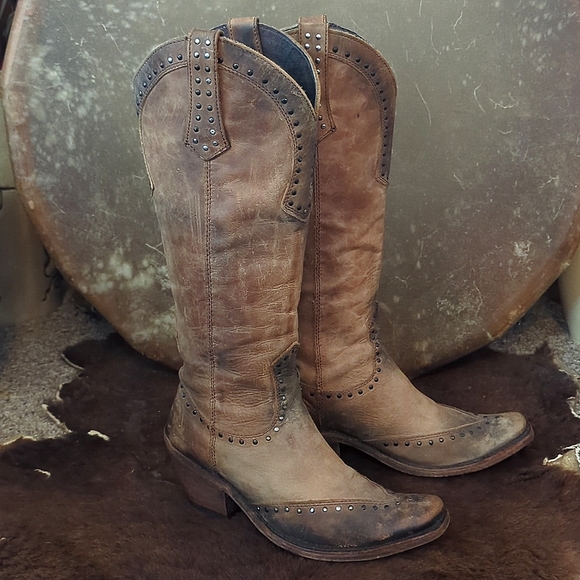 LIBERTY BLACK LB71166 Tall America Tan distressed cowgirl western boot sz7.5 EUC - Picture 11 of 16